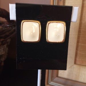 Monet Vintage Gold and off-white Earrings.